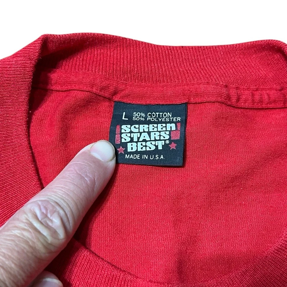 Vtg Screen Stars Best Jesus T Shirt Men's Large Red Religious USA Single‎ Stitch